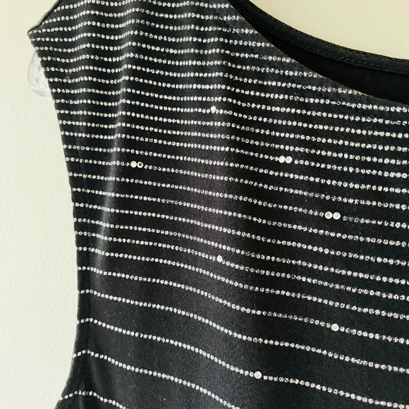Express Black Pencil Tank Dress Silver Sequin Striped Lightweight Stretch Size S - Picture 3 of 6